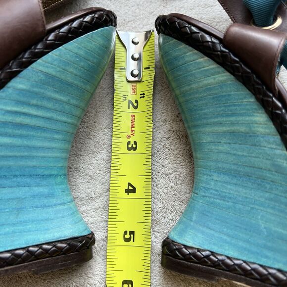BCBGMAXAZRIA Brown Turquoise Wide Strap Stacked Wedge Heel Sandals Women 39 US 9 - Picture 12 of 16